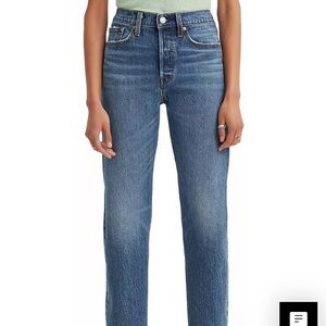 Levi's Premium Wedgie Straight Droit Ankle Cropped Button-Fly Blue Jeans